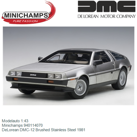 Modelauto 1:43 | Minichamps 940114070 | DeLorean DMC-12 Brushed Stainless Steel 1981