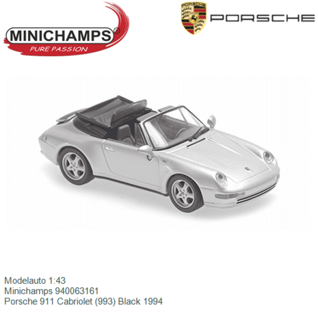 Modelauto 1:43 | Minichamps 940063161 | Porsche 911 Cabriolet (993) Black 1994