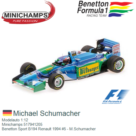 Modelauto 1:12 | Minichamps 517941205 | Benetton Sport B194 Renault 1994 #5 - M.Schumacher