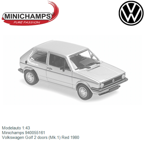 Modelauto 1:43 | Minichamps 940055161 | Volkswagen Golf 2 doors (Mk.1) Red 1980