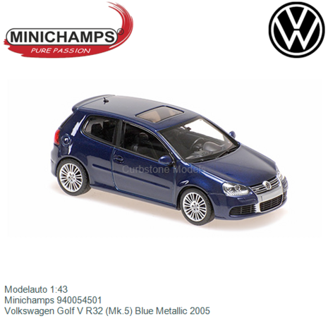 Modelauto 1:43 | Minichamps 940054501 | Volkswagen Golf V R32 (Mk.5) Blue Metallic 2005