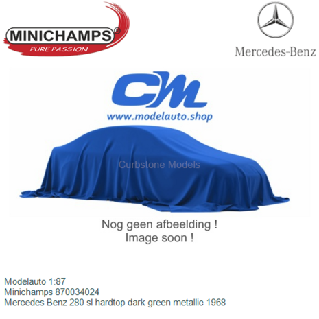 Modelauto 1:87 | Minichamps 870034024 | Mercedes Benz 280 sl hardtop dark green metallic 1968