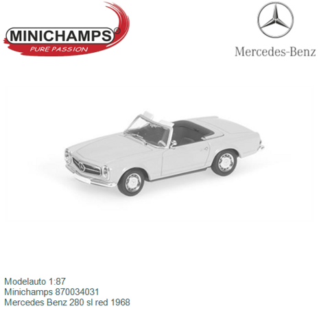 Modelauto 1:87 | Minichamps 870034031 | Mercedes Benz 280 sl red 1968