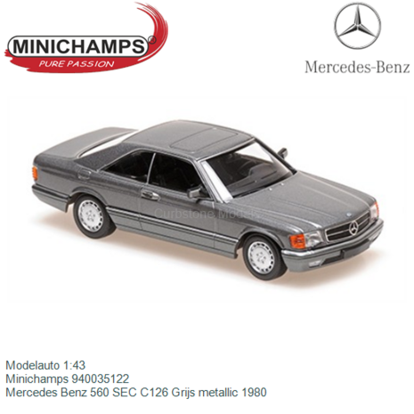 Modelauto 1:43 | Minichamps 940035122 | Mercedes Benz 560 SEC C126 Grijs metallic 1980