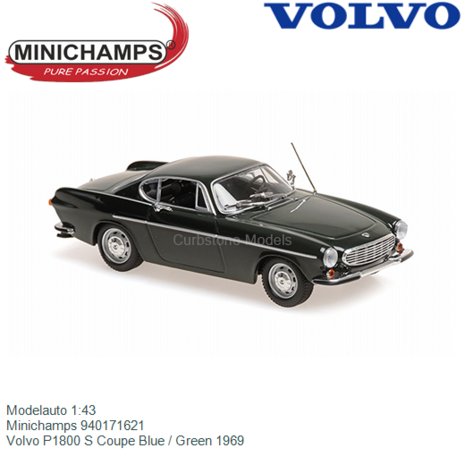 Modelauto 1:43 | Minichamps 940171621 | Volvo P1800 S Coupe Blue / Green 1969