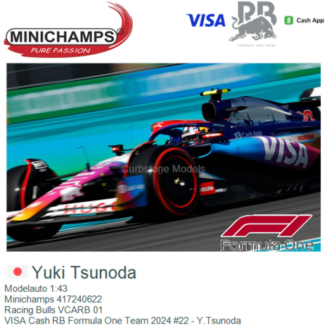 Modelauto 1:43 | Minichamps 417240622 | Racing Bulls VCARB 01 | VISA Cash RB Formula One Team 2024 #22 - Y.Tsunoda