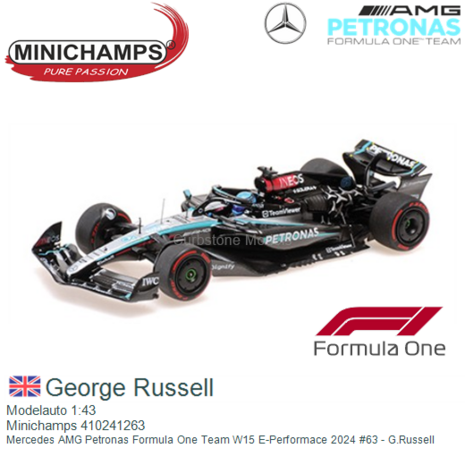 Modelauto 1:43 | Minichamps 410241263 | Mercedes AMG Petronas Formula One Team W15 E-Performace 2024 #63 - G.Russell