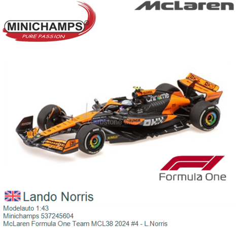 Modelauto 1:43 | Minichamps 537245604 | McLaren Formula One Team MCL38 2024 #4 - L.Norris