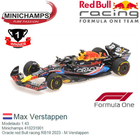 Modelauto 1:43 | Minichamps 410231901 | Oracle red Bull racing RB19 2023 - M.Verstappen