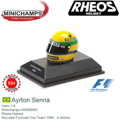 Helm 1:8 | Minichamps 540309402 | Rheos Helmet | McLaren Formula One Team 1994 - A.Senna