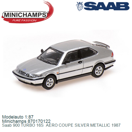 Modelauto 1:87 | Minichamps 870170122 | Saab 900 TURBO 16S  AERO COUPE SILVER METALLIC 1987