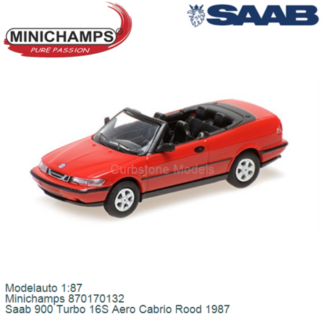 Modelauto 1:87 | Minichamps 870170132 | Saab 900 Turbo 16S Aero Cabrio Rood 1987