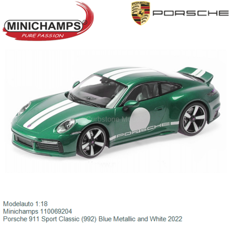 Modelauto 1:18 | Minichamps 110069204 | Porsche 911 Sport Classic (992) Blue Metallic and White 2022