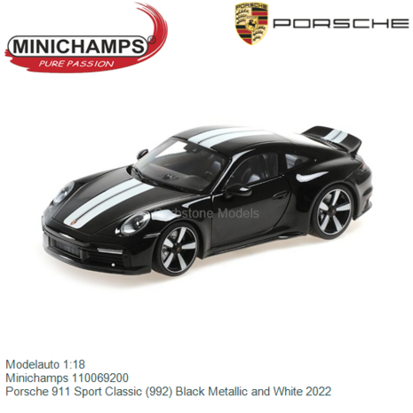 Modelauto 1:18 | Minichamps 110069200 | Porsche 911 Sport Classic (992) Black Metallic and White 2022