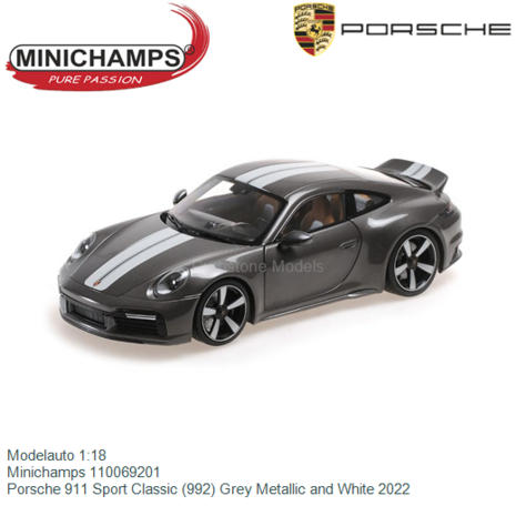 Modelauto 1:18 | Minichamps 110069201 | Porsche 911 Sport Classic (992) Grey Metallic and White 2022