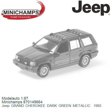 Modelauto 1:87 | Minichamps 870149664 | Jeep GRAND CHEROKEE DARK GREEN METALLIC  1993