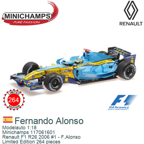 Modelauto 1:18 | Minichamps 117061601 | Renault F1 R26 2006 #1 - F.Alonso