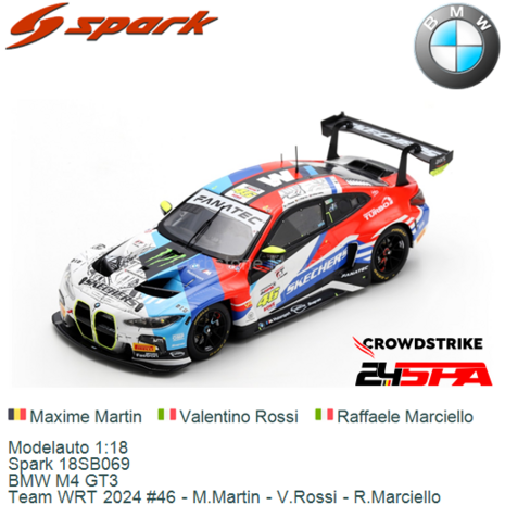 Modelauto 1:18 | Spark 18SB069 | BMW M4 GT3 | Team WRT 2024 #46 - M.Martin - V.Rossi - R.Marciello