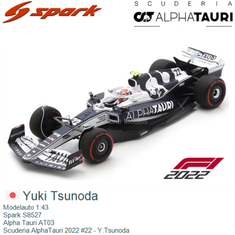 Modelauto 1:43 | Spark S8527 | Alpha Tauri AT03 | Scuderia AlphaTauri 2022 #22 - Y.Tsunoda