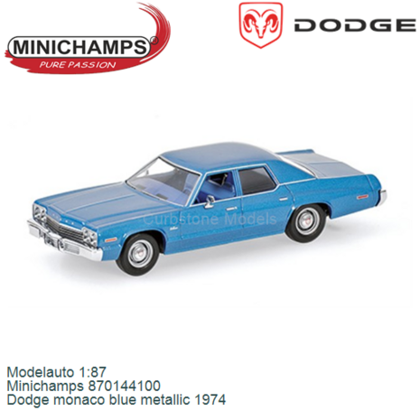 Modelauto 1:87 | Minichamps 870144100 | Dodge monaco blue metallic 1974