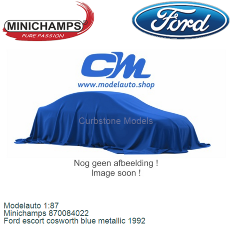 Modelauto 1:87 | Minichamps 870084022 | Ford escort cosworth blue metallic 1992