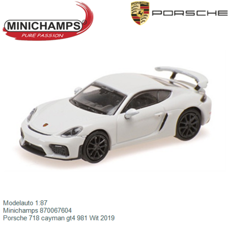 Modelauto 1:87 | Minichamps 870067604 | Porsche 718 cayman gt4 981 Wit 2019