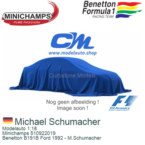 Modelauto 1:18 | Minichamps 510922019 | Benetton B191B Ford 1992 - M.Schumacher