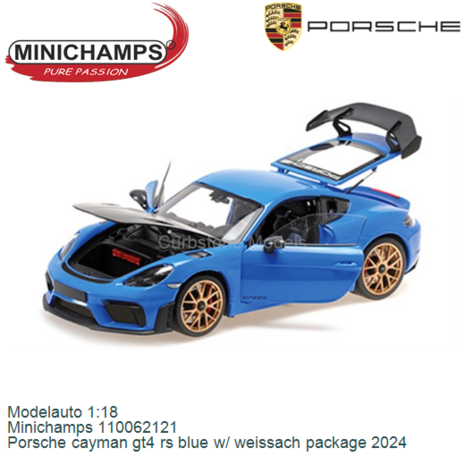 Modelauto 1:18 | Minichamps 110062121 | Porsche cayman gt4 rs blue w/ weissach package 2024