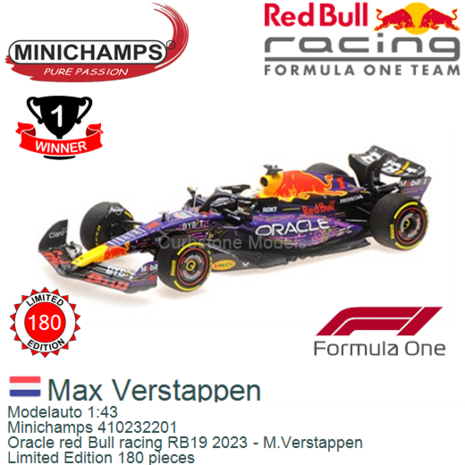 Modelauto 1:43 | Minichamps 410232201 | Oracle red Bull racing RB19 2023 - M.Verstappen