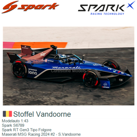 Modelauto 1:43 | Spark S6789 | Spark RT Gen3 Tipo Folgore | Maserati MSG Racing 2024 #2 - S.Vandoorne