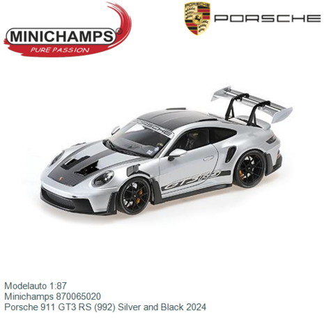 Modelauto 1:87 | Minichamps 870065020 | Porsche 911 GT3 RS (992) Silver and Black 2024