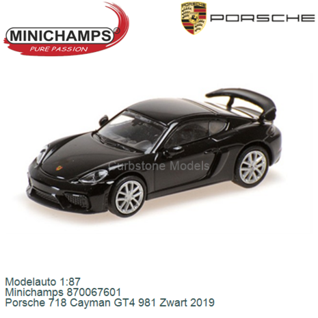 Modelauto 1:87 | Minichamps 870067601 | Porsche 718 Cayman GT4 981 Zwart 2019