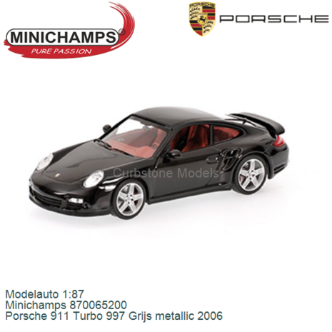 Modelauto 1:87 | Minichamps 870065200 | Porsche 911 Turbo 997 Grijs metallic 2006