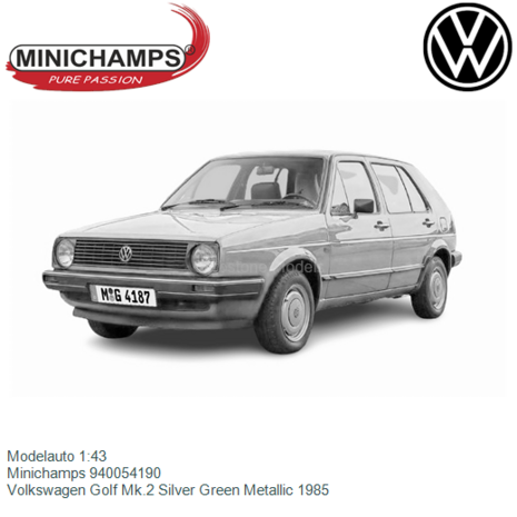 Modelauto 1:43 | Minichamps 940054190 | Volkswagen Golf Mk.2 Silver Green Metallic 1985