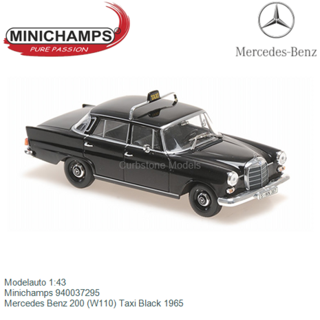 Modelauto 1:43 | Minichamps 940037295 | Mercedes Benz 200 (W110) Taxi Black 1965