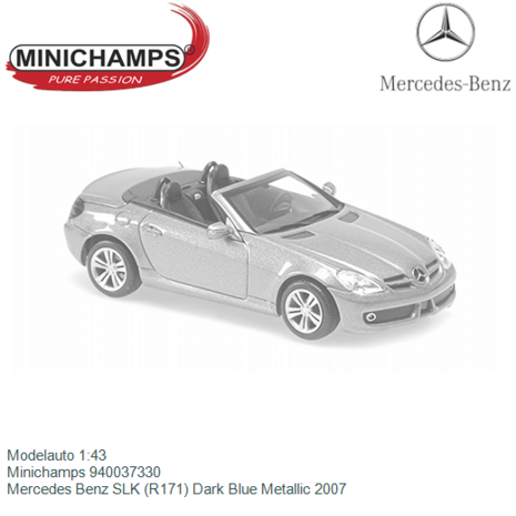 Modelauto 1:43 | Minichamps 940037330 | Mercedes Benz SLK (R171) Dark Blue Metallic 2007