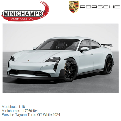 Modelauto 1:18 | Minichamps 117069404 | Porsche Taycan Turbo GT White 2024