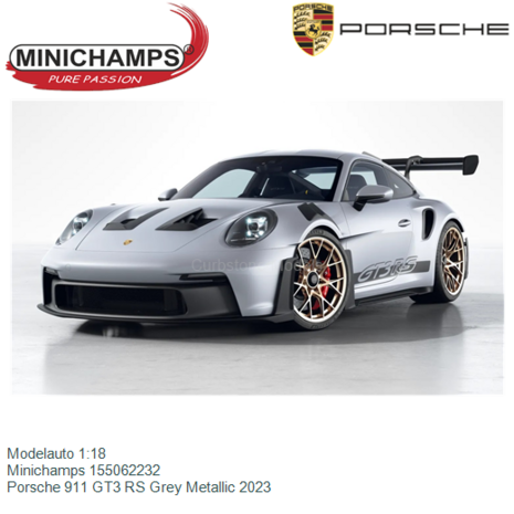 Modelauto 1:18 | Minichamps 155062232 | Porsche 911 GT3 RS Grey Metallic 2023