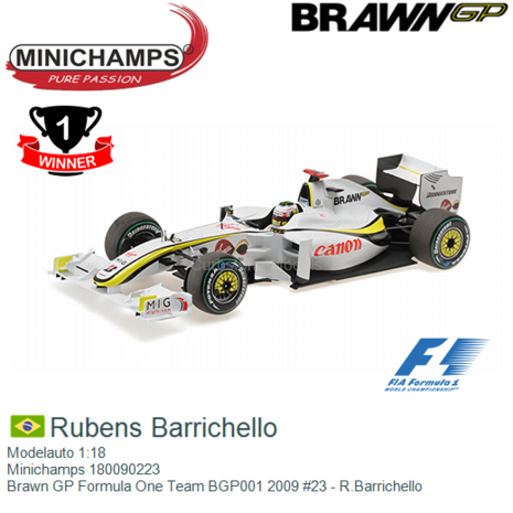 Modelauto 1:18 | Minichamps 180090223 | Brawn GP Formula One Team BGP001 2009 #23 - R.Barrichello