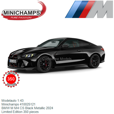 Modelauto 1:43 | Minichamps 410025121 | BMW M M4 CS Black Metallic 2024