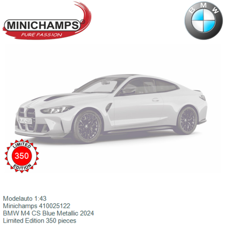 Modelauto 1:43 | Minichamps 410025122 | BMW M4 CS Blue Metallic 2024