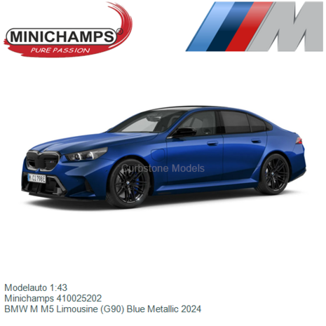 Modelauto 1:43 | Minichamps 410025202 | BMW M M5 Limousine (G90) Blue Metallic 2024