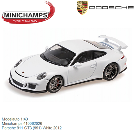 Modelauto 1:43 | Minichamps 410062026 | Porsche 911 GT3 (991) White 2012