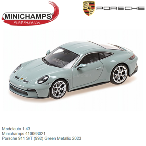 Modelauto 1:43 | Minichamps 410063021 | Porsche 911 S/T (992) Green Metallic 2023