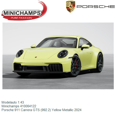 Modelauto 1:43 | Minichamps 410064122 | Porsche 911 Carrera GTS (992.2) Yellow Metallic 2024