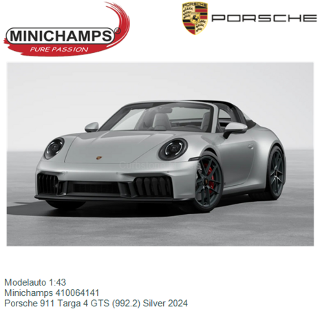 Modelauto 1:43 | Minichamps 410064141 | Porsche 911 Targa 4 GTS (992.2) Silver 2024