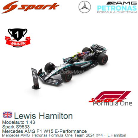 Modelauto 1:43 | Spark S9533 | Mercedes AMG F1 W15 E-Performance | Mercedes-AMG Petronas Formula One Team 2024 #44 - L.Hamilton