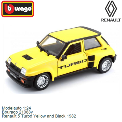 Modelauto 1:24 | Bburago 21088y | Renault 5 Turbo Yellow and Black 1982