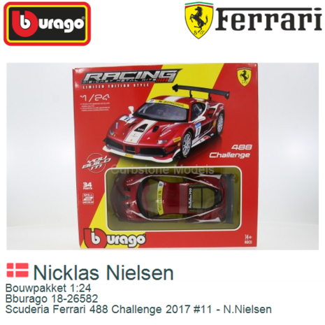 Bouwpakket 1:24 | Bburago 18-26582 | Scuderia Ferrari 488 Challenge 2017 #11 - N.Nielsen