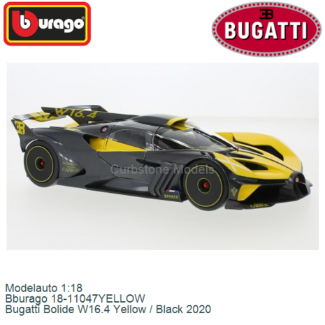 Modelauto 1:18 | Bburago 18-11047YELLOW | Bugatti Bolide W16.4 Yellow / Black 2020